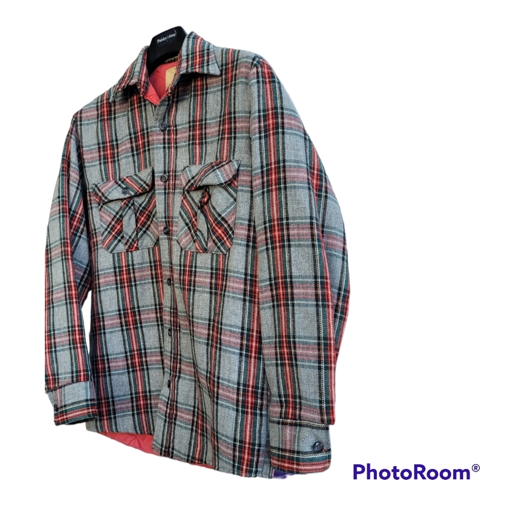 Vintage Sears Fieldmaster Mens Medium Neck 15-15.5 Plaid Flannel Shirt Multicolo - Picture 2 of 11
